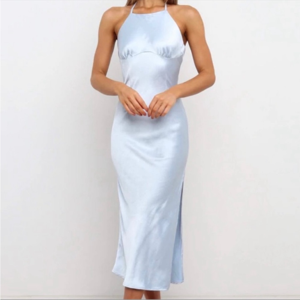 Petal and Pup Blue halter silk dress